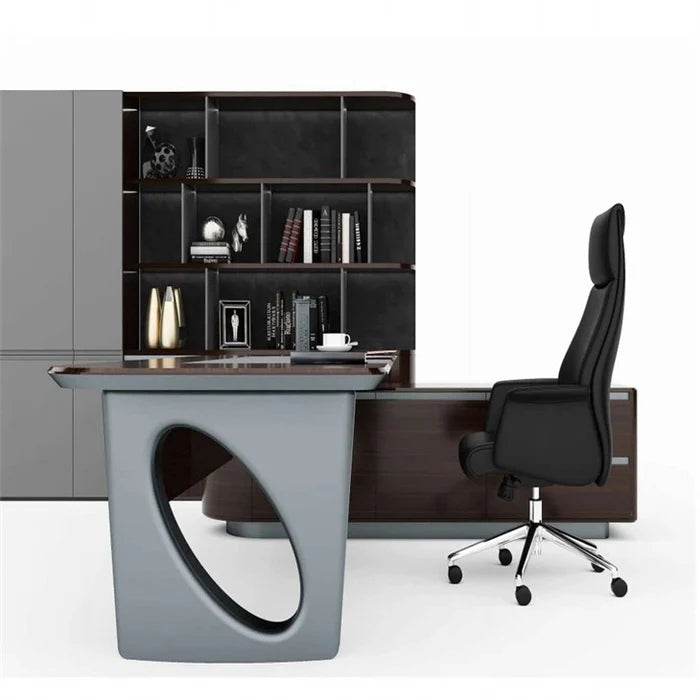 Director & Executive L-Shape Office Table Modern Desk Made in Plywood with Drawer & Wire Manager