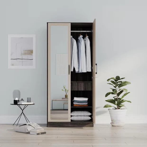 Elegant Wood Storage Cabinet – Open Shelves & Closed Compartments for Home Use