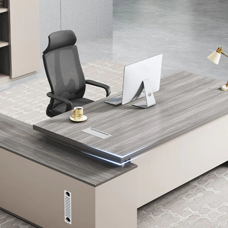 Director L-Shape Office Table Luxury Desk Made in Plywood with Wire Manager Drawers Lockable and Storage for a Modern Workspace