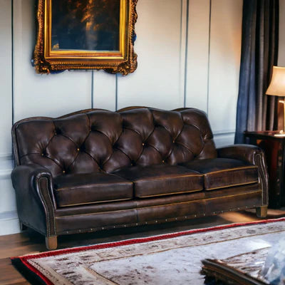 3 Seater Spacious Chesterfield sofa, Modern Design and Leatherette fabric Durable &amp; Comfortable Padded, Perfect for living Room