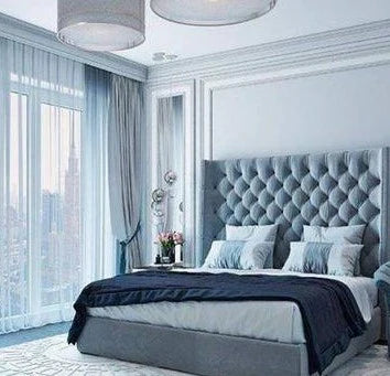 King Size Bed with High Padded Headboard with Solid wood and Plywood Premium Design for Bedroom