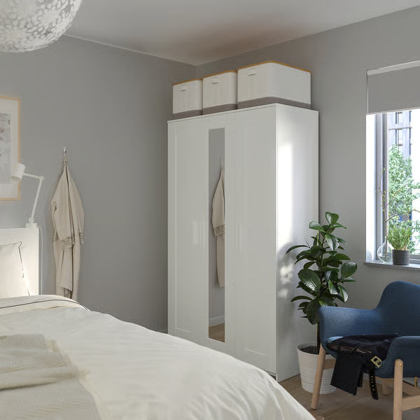 Wardrobe for Bedroom with 3 Doors and Full-Length Mirror – Spacious Design with Shelves, Hanging Rod for Organized Living
