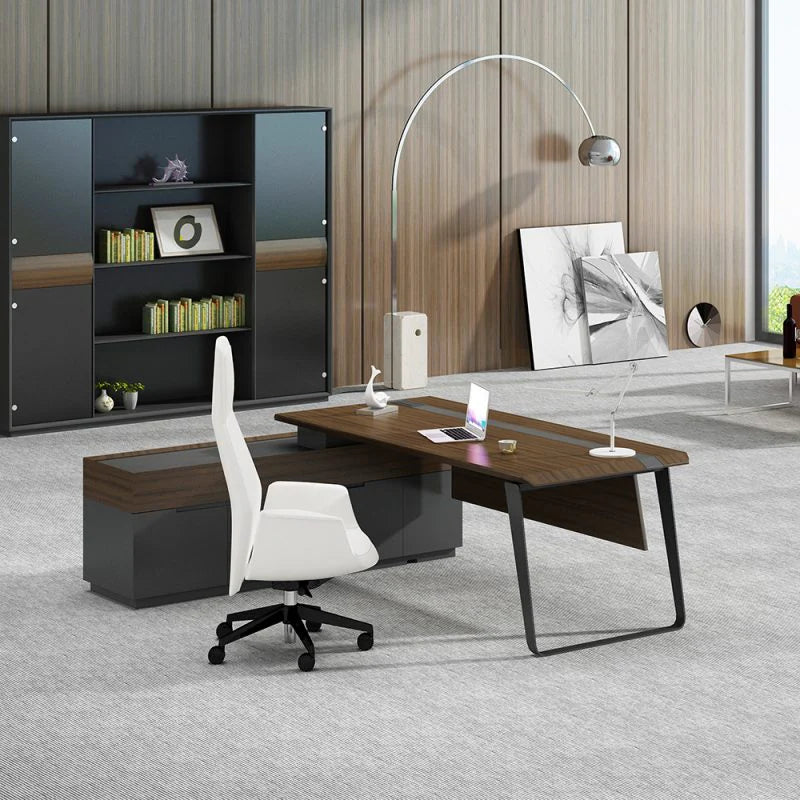 Director & Executive L-Shape Office Modern Table Made in MDF with Drawer & Wire Manager