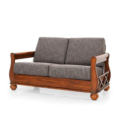 2 Seater Wooden Sofa with Fabric Upholstery ; Natural Wood Polish – Elegant ; Compact Design -