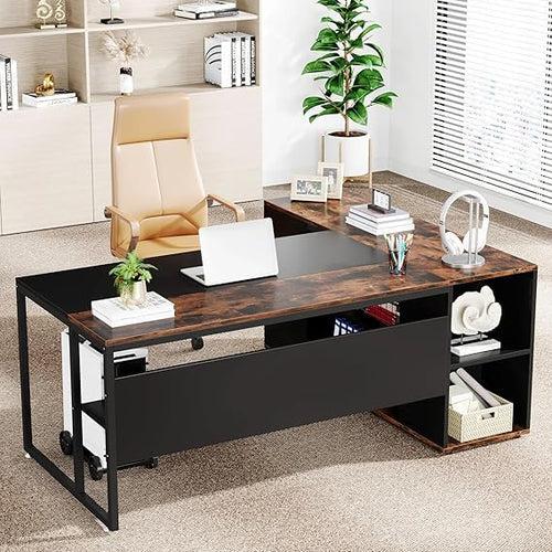 Director and Executive L shape Table made in Engineered Wood with Manager Cabin and Storage