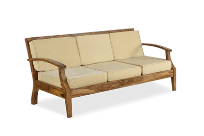 3 Seater Wooden Sofa Fabric Upholstery Modern And Durable Design For Living Room