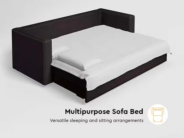 3 + 1 Sofa Cum Bed Leatherette Fabric for Home Furniture Frame Plyboard ,High Density Foam Soft & Comfort Seating for Living Room- Black