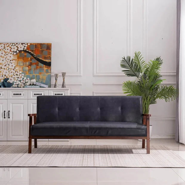 3 Seater Sofa for Home Furniture Upholstery Leatherette and wooden Armrest & Legs with PU Polish