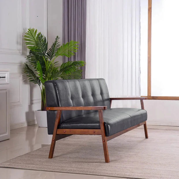 3 Seater Sofa for Home Furniture Upholstery Leatherette and wooden Armrest & Legs with PU Polish