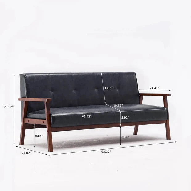 3 Seater Sofa for Home Furniture Upholstery Leatherette and wooden Armrest & Legs with PU Polish