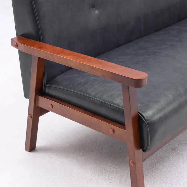 3 Seater Sofa for Home Furniture Upholstery Leatherette and wooden Armrest & Legs with PU Polish