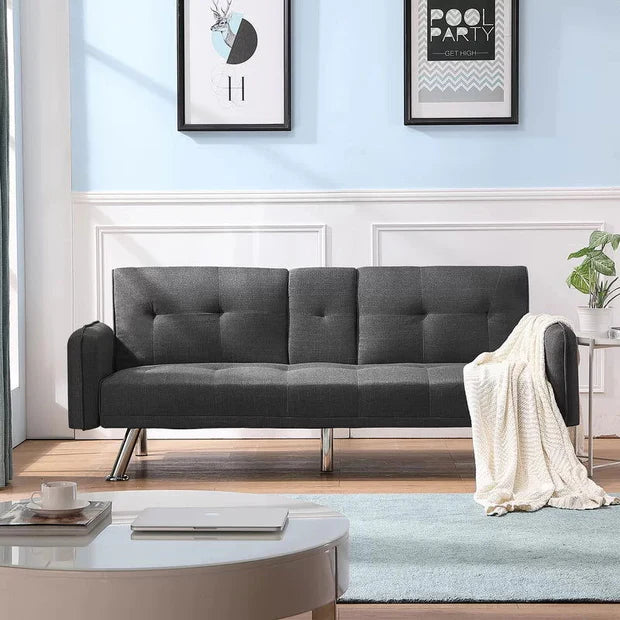 3-Seater Sofa Cum Bed with Premium Leatherette Upholstery, Sturdy Metal Legs, Space-Saving Convertible Design for Living Room Comfort and Stylish Home