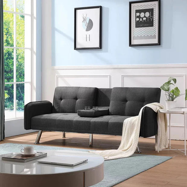 3-Seater Sofa Cum Bed with Premium Leatherette Upholstery, Sturdy Metal Legs, Space-Saving Convertible Design for Living Room Comfort and Stylish Home