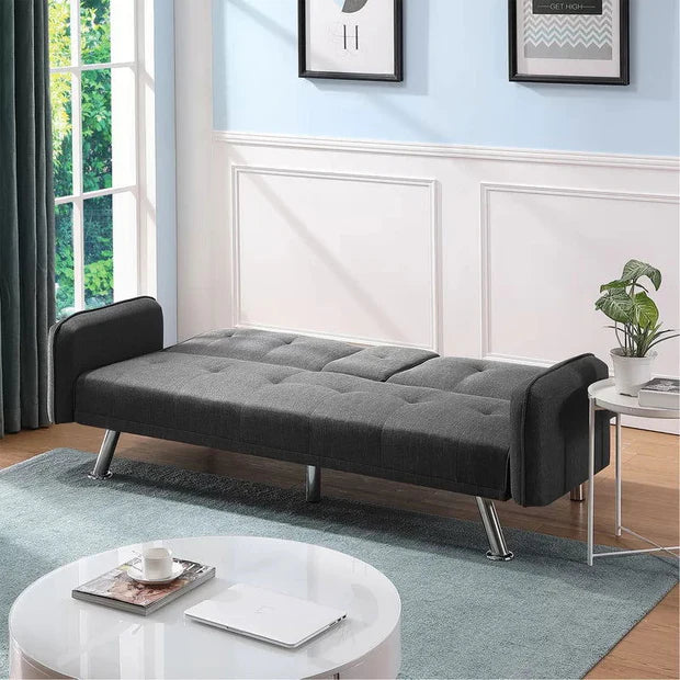 3-Seater Sofa Cum Bed with Premium Leatherette Upholstery, Sturdy Metal Legs, Space-Saving Convertible Design for Living Room Comfort and Stylish Home
