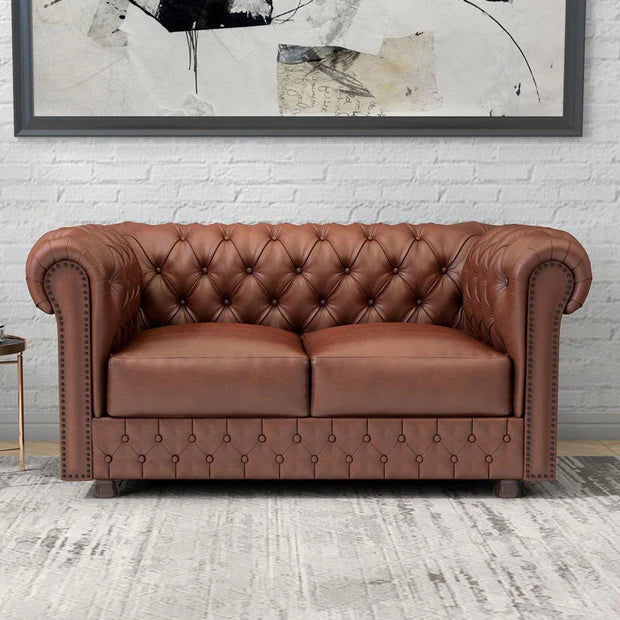 Chesterfield&nbsp;Sofa Leatherette Upholstery With Solid Wood Frame and Wooden Legs Base