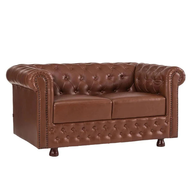 Chesterfield&nbsp;Sofa Leatherette Upholstery With Solid Wood Frame and Wooden Legs Base