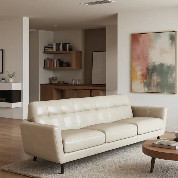 3 Seater Sofa For Home Furniture, Upholstery Pu Leatherette and Durable Design For Living Room and Office- off White