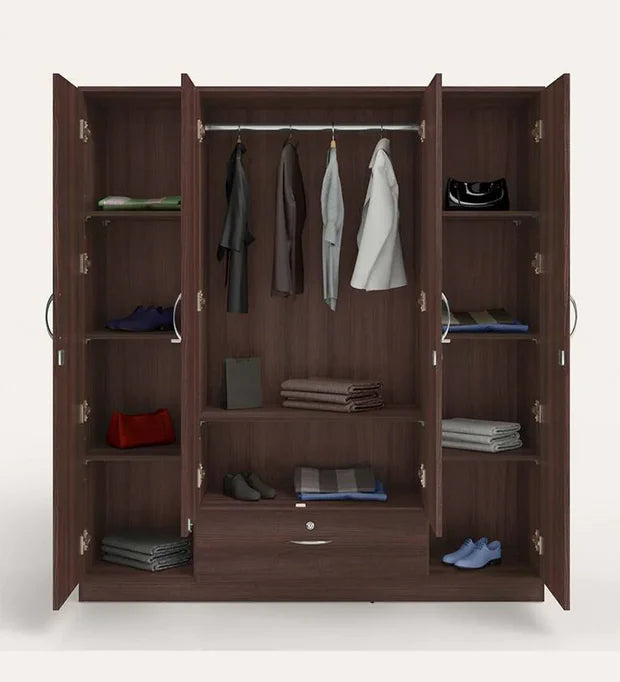 Wardrobe for Bedroom – 4 Door Almirah with Drawer and Space-Saving Design Ideal for Apartments and Compact Room