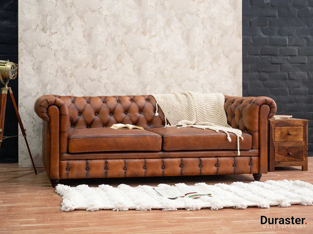 3 Seater Spacious chesterfield sofa Modern Design and Leatherette fabric Durable & Comfortable Padded Perfect for living Room-Brown