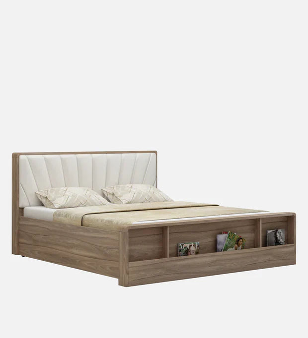 King-Size Hydraulic Storage Bed – Glossy, Engineered Wood Frame, Plush Upholstered Headboard, Hydraulic Lift Storage