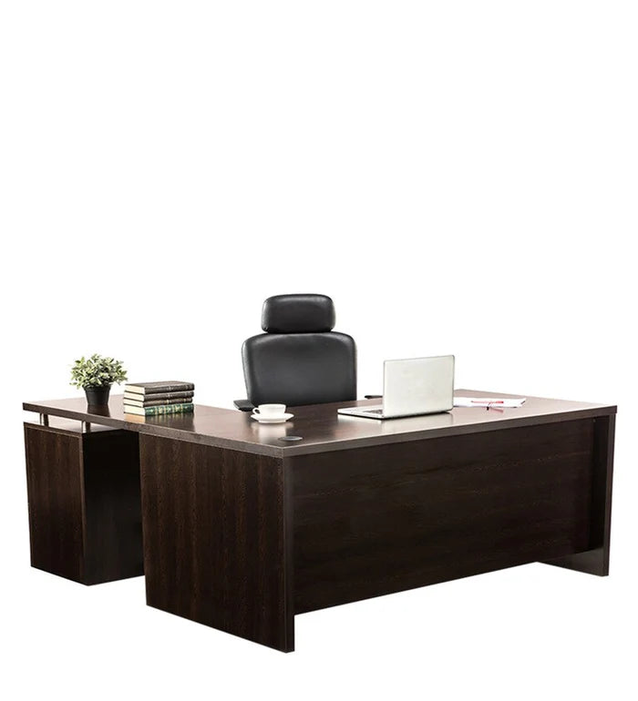 Director and Executive L shape Table Made in Pre-laminated Particle Board Brown Finish