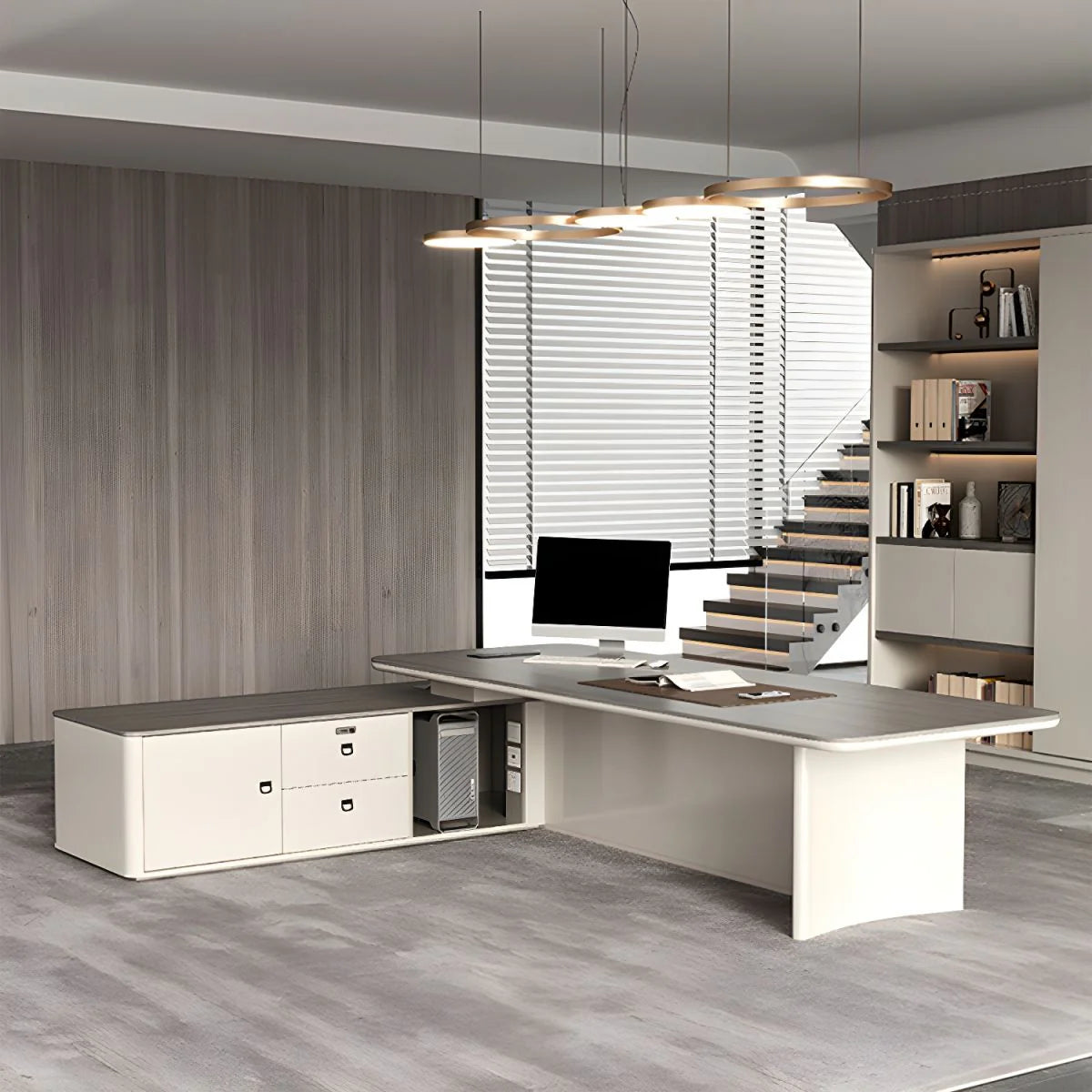 Director & Executive L-Shape Office Table Luxury Desk Made in MDF with Reversible Orientation Side Unit Drawer and Storage Wire Manager & CPU Storage