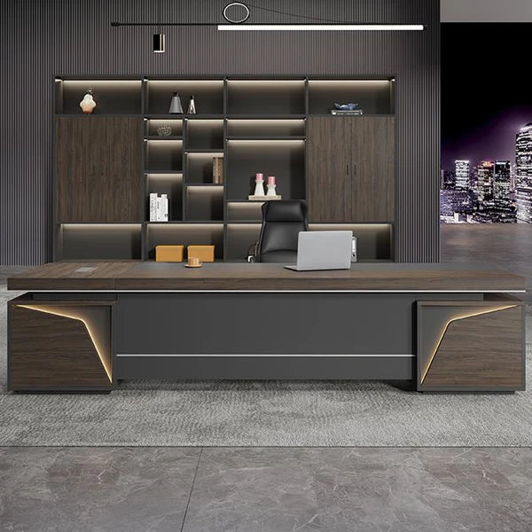 Director & Executive L-Shape Office Table Luxury Desk Made in Particle Board with Side Unit Drawer and Storage Wire Manager