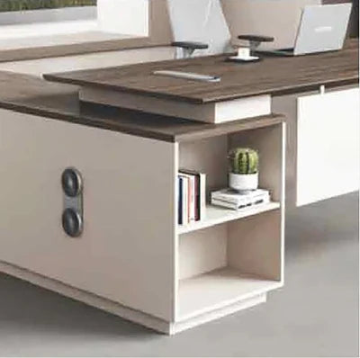 Director & Executive L-Shape Office Table Made in MDF with Side Unit Storage, Drawer, CPU Storage & Wire Manager