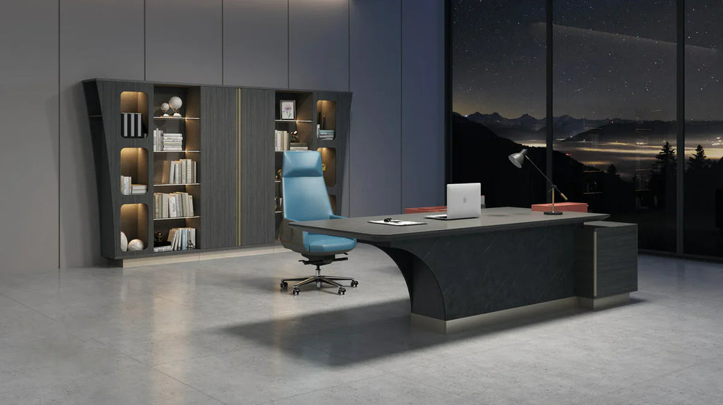 Director l-Shaped for office Table and Luxury Design Made in Ply with Veneer & Edge Banding and Brown Oak Finish