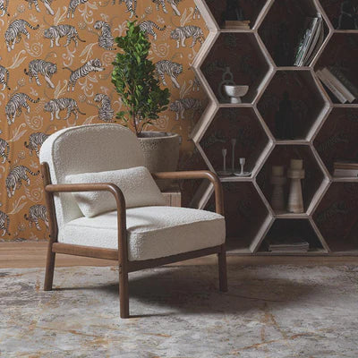 Lounge Chair For Home Furniture Upholstered in Woolen Cozy and Stylish, Comfortable Durable Design for Living Room -White