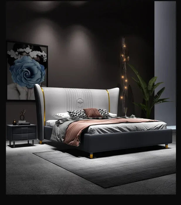 Modern Leatherette Luxury Premium Bed – Solid Wood, Plywood Frame; High-Density Foam