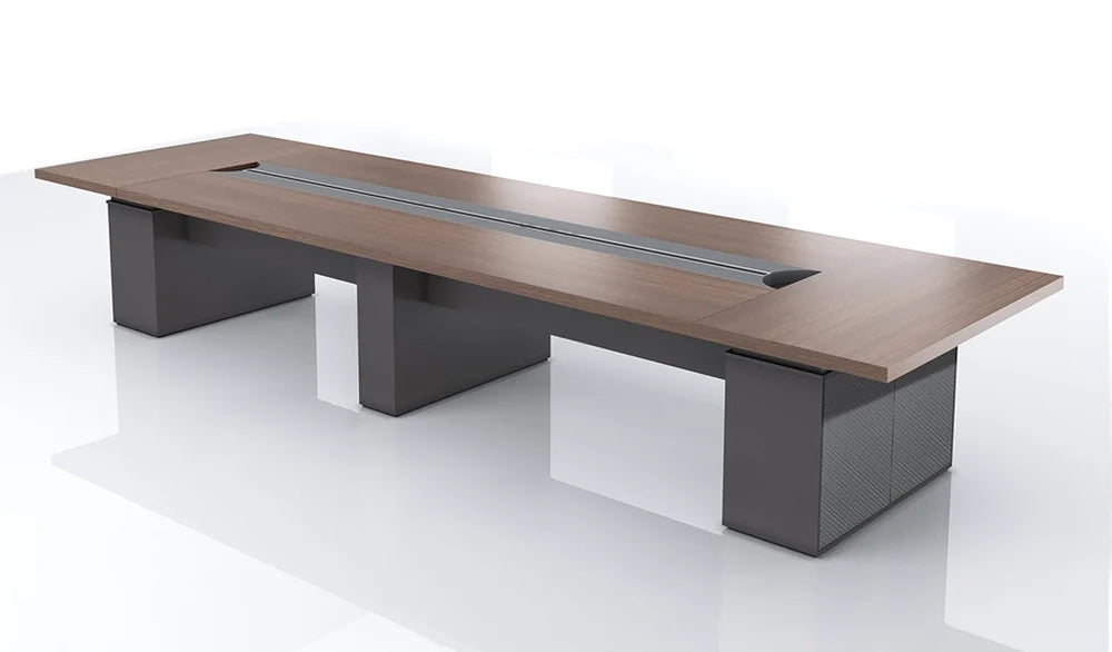 Conference & Meeting Room Table Finish in Dual Brown and Grey Top Finish Made In MDF and Pre Laminate Particle Board 2 Wire Spaces
