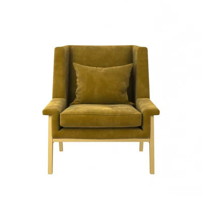 Lounge Chair Upholstered in Velvet Luxurious and Comfortable durable Design Metal leg Base with Golden Powder coated-Yellow