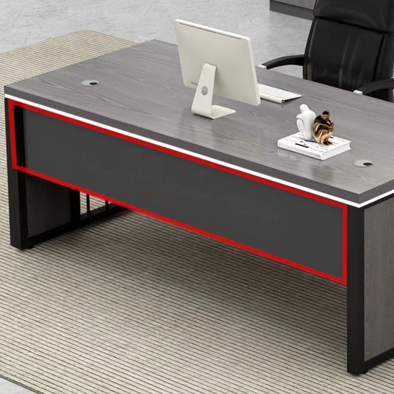 Director L-Shape Office Table Desk Made in Plywood with Wire Manager Drawers Lockable and Storage CPU Space & Metal Base
