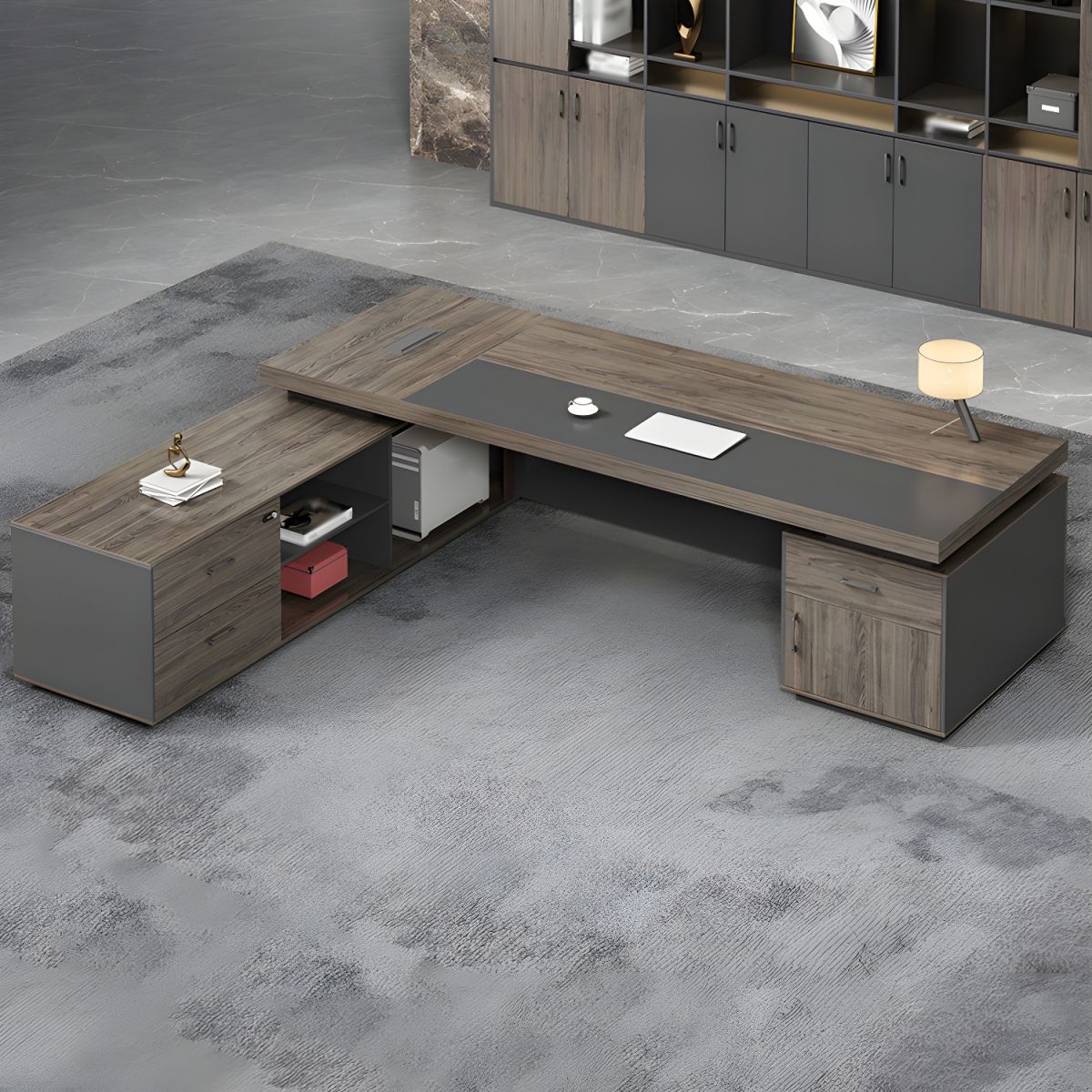Director & Executive L-Shape Office Table Modern Desk Made in MDF with Side Unit Drawer and Storage, Wire Manager & CPU Storage