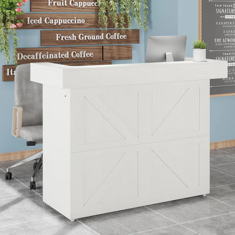 Reception Table for Office Front Counter Desk Made in MDF and Elevate Your Space with Elegant Design- White Color