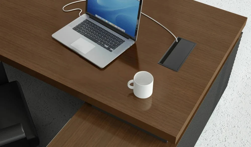 Director L-Shape Table Luxury Modern Office Desk Made in MDF with Wire Manager Side Unit and Openable Storage