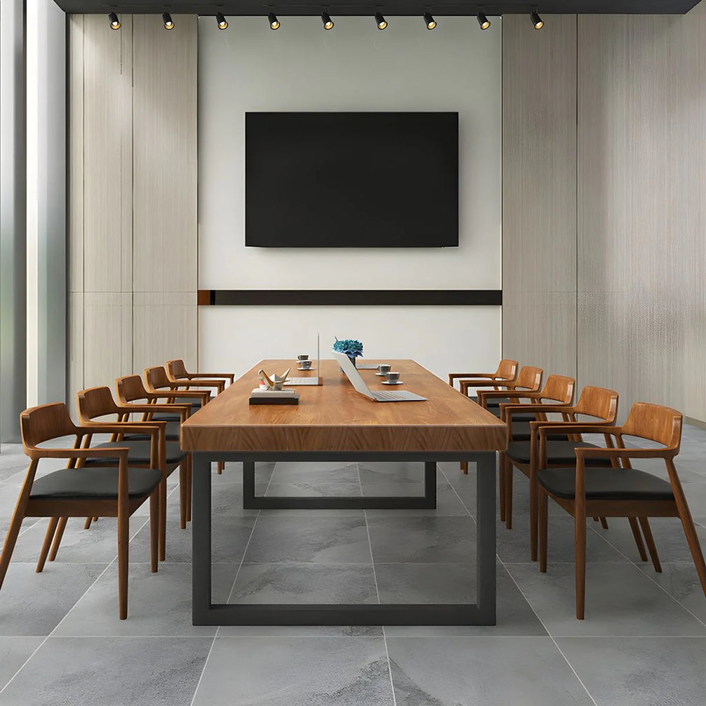 Meeting and Conference Rectangular Office Table Top Made in Solid Wood with Polish and Base in MS Metal Legs with Black Powder Coating