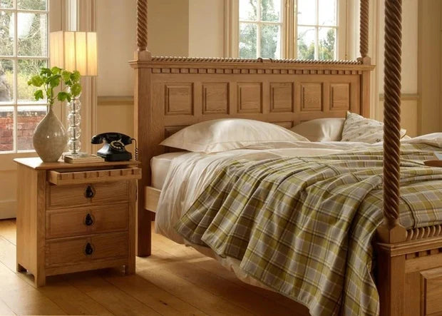 Premium King Size Solid Wood, Poster Bed Natural Finish and Elegant Design to your Bedroom.