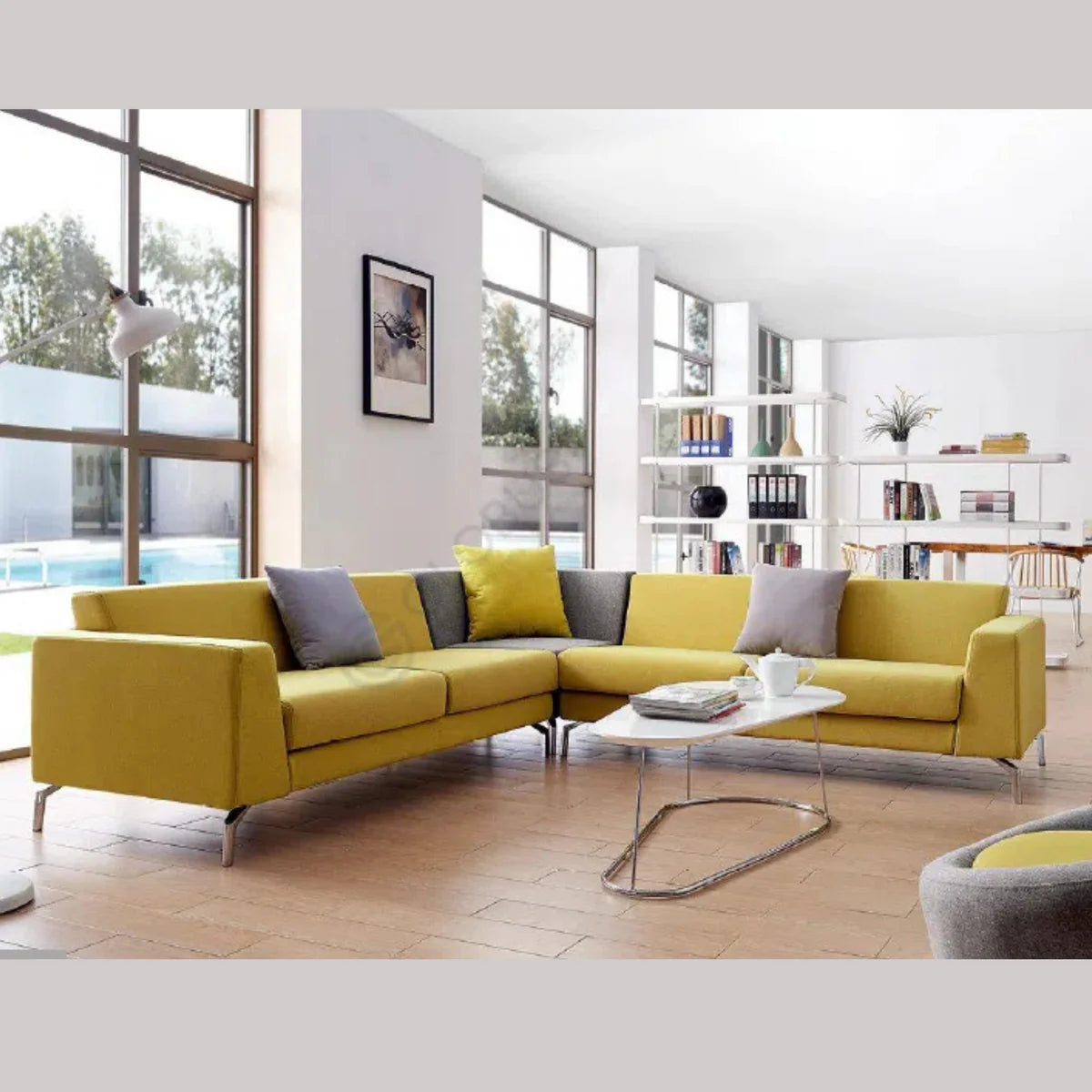Sectional L Shape Sofa For Office Furniture, Upholstery Fabric Modern And Durable Design