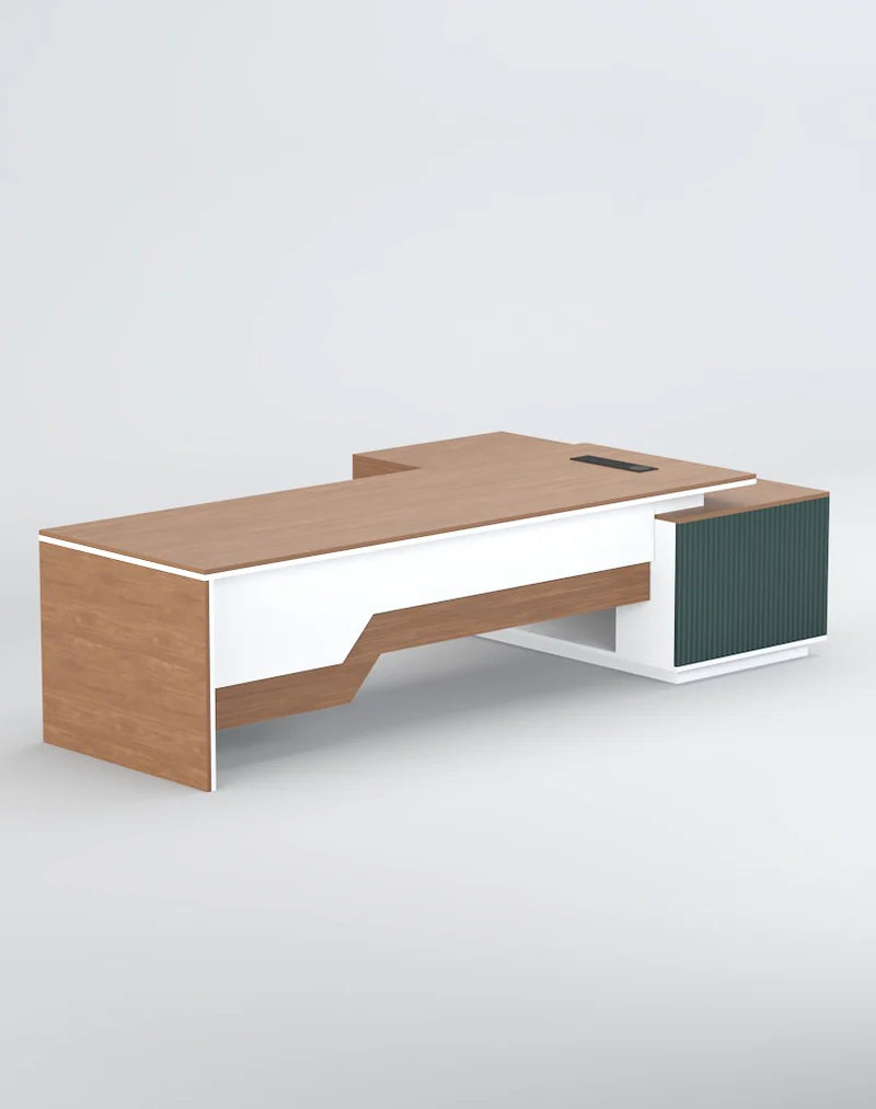 Director Office Table L-Shape Luxury Design with Modern Desk Featuring Drawer and CPU Space & Wire Manager