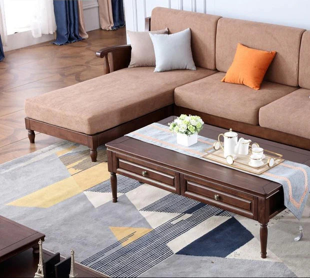 3 Seater Wooden L Shape Sofa For Home Furniture, Upholstery Fabric ;Premium and Durable Design For Living Room and Office