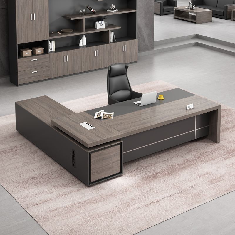 Director L-Shape Office Table Luxury Desk Made in Particle Board with Secure Drawer, Storage CPU Space, Side Unit & Wire Manager