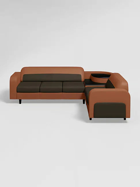 64% L Shape Sectional Sofa For Home and furniture & Upholstery PU Leatherette, Modern and Durable Design for Living Room- Brown and Black