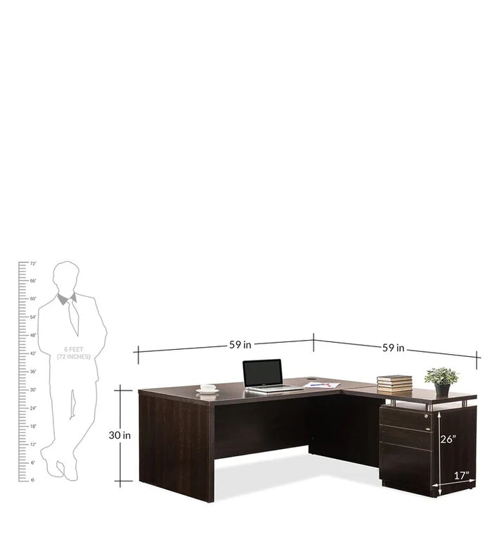 Director and Executive L shape Table Made in Pre-laminated Particle Board Brown Finish