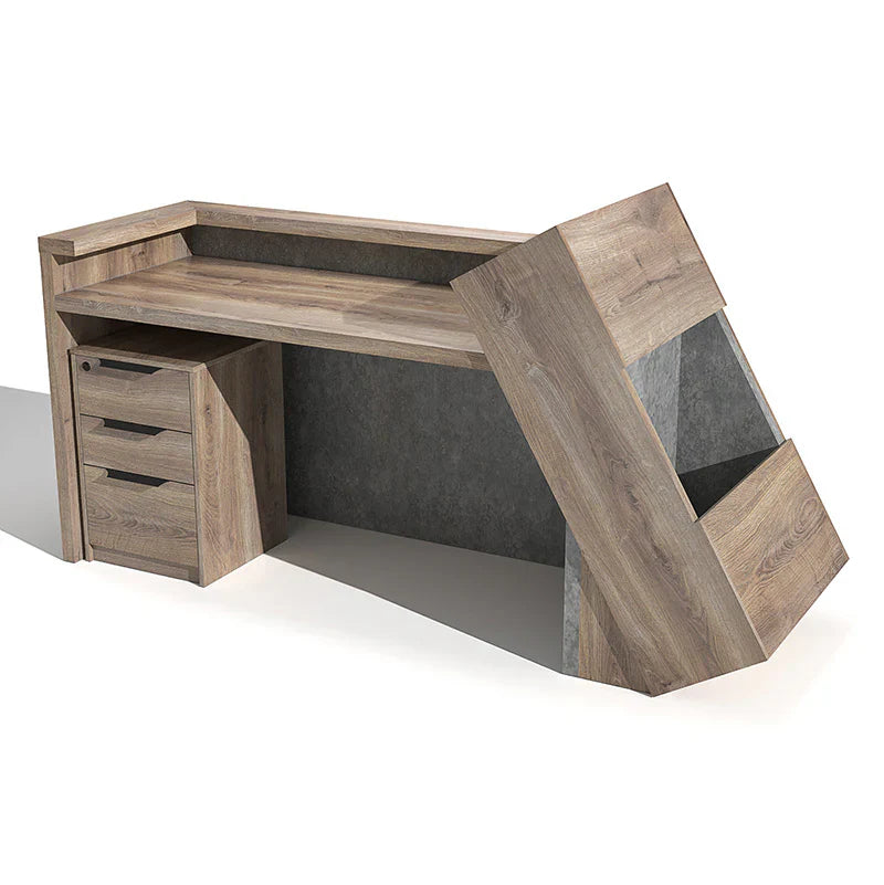 Reception table for Office and Hotel front desk made in MDF with melamine with 3 drawers includes 1 Lockable drawer - Brown