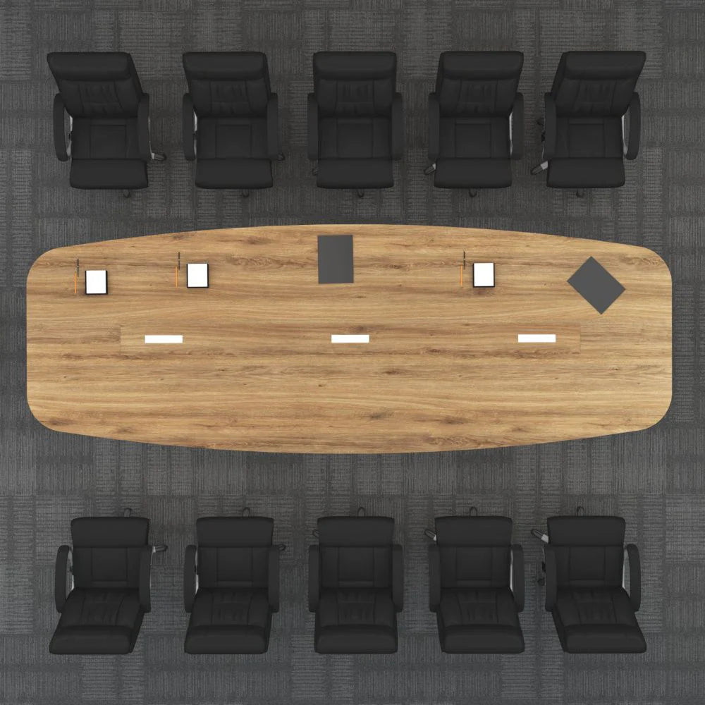 Conference Table, Meeting Room Table Furniture with Three Pop-up Boxes in Wood Brown Top and Base Made in Plywood with Post-laminate