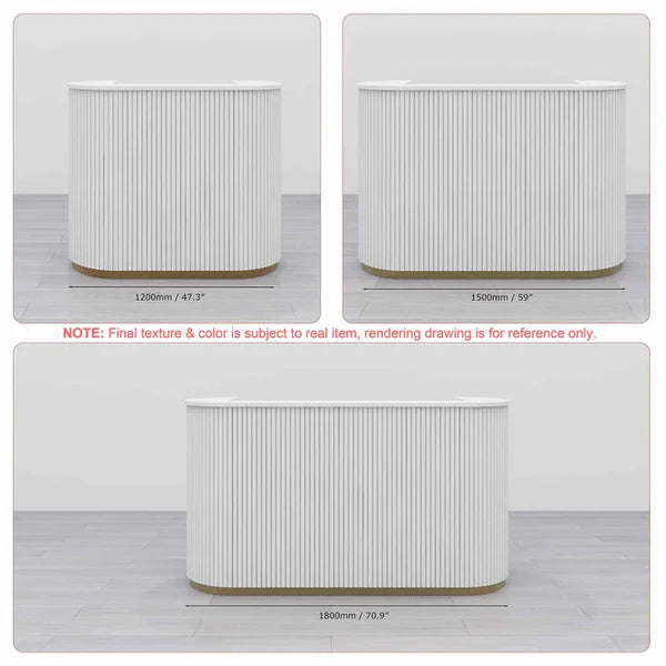 Reception Table for Office Luxury Modern Round Custom Counter Stylish Design with drawer Keyboard tray and CPU Space and Storage - White Color