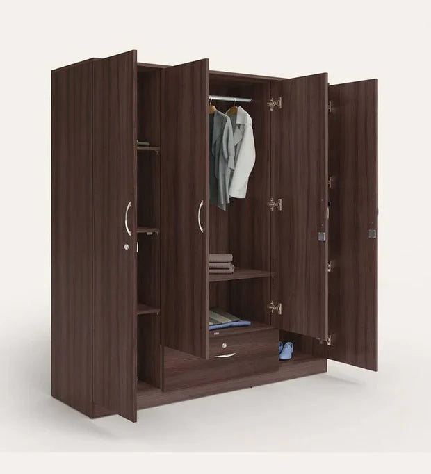 Wardrobe for Bedroom – 4 Door Almirah with Drawer and Space-Saving Design Ideal for Apartments and Compact Room