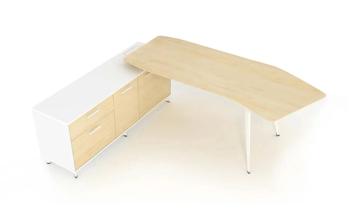 Director L-Shape Table Luxury Modern Office Desk with Made in MDF and Drawers and Storage Space & Steel Legs in White Powder Coated Finish